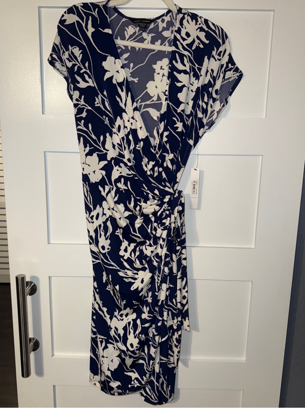 Maggy London Navy and White Floral Wrap Dress